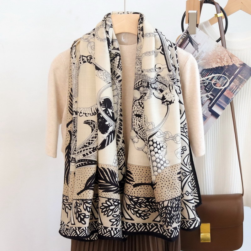 Silk Wool Scarf 135CM Luxury D - Winter Clothing Hong Kong ulasan dan harga